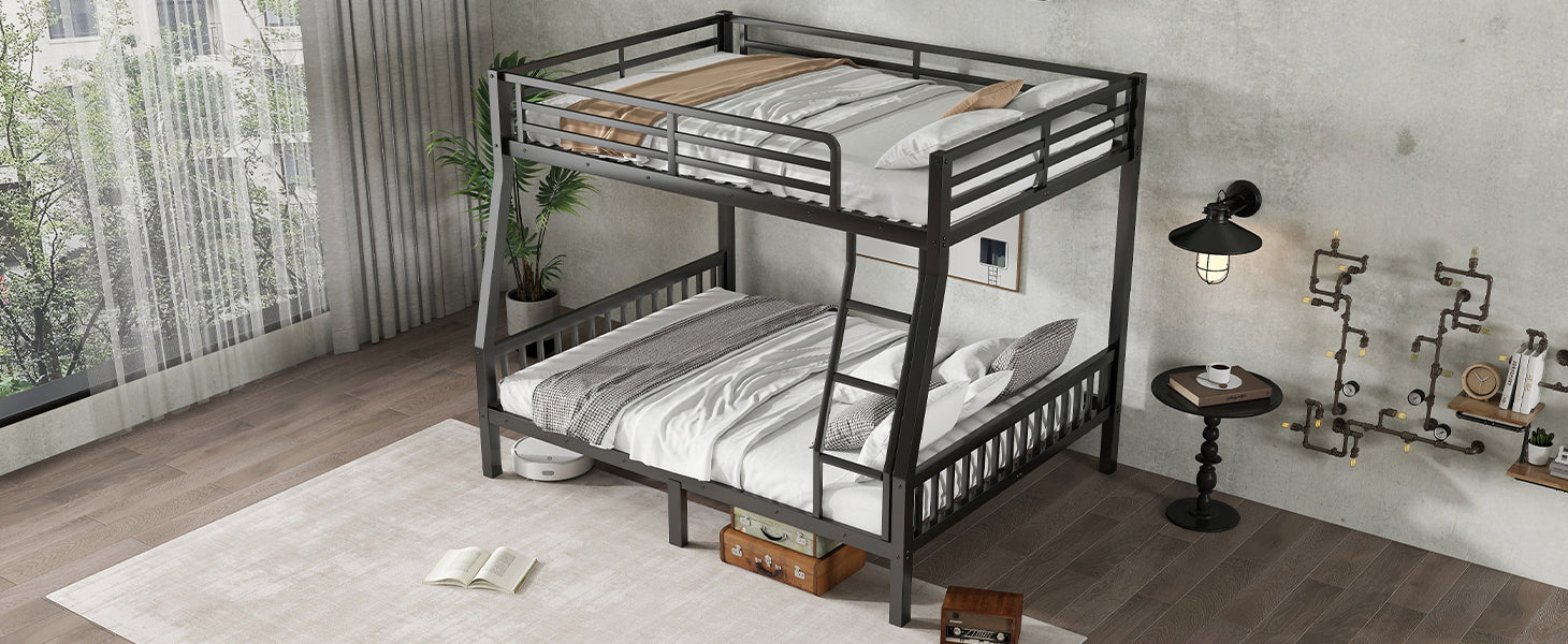 Full XL Over Queen Metal Bunk Bed with Ladder and Slats Support for Adults Teens, Black(Old SKU W2580S00002)
