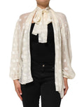 Dolce & Gabbana Off White Logo Monogram Ascot Collar Top