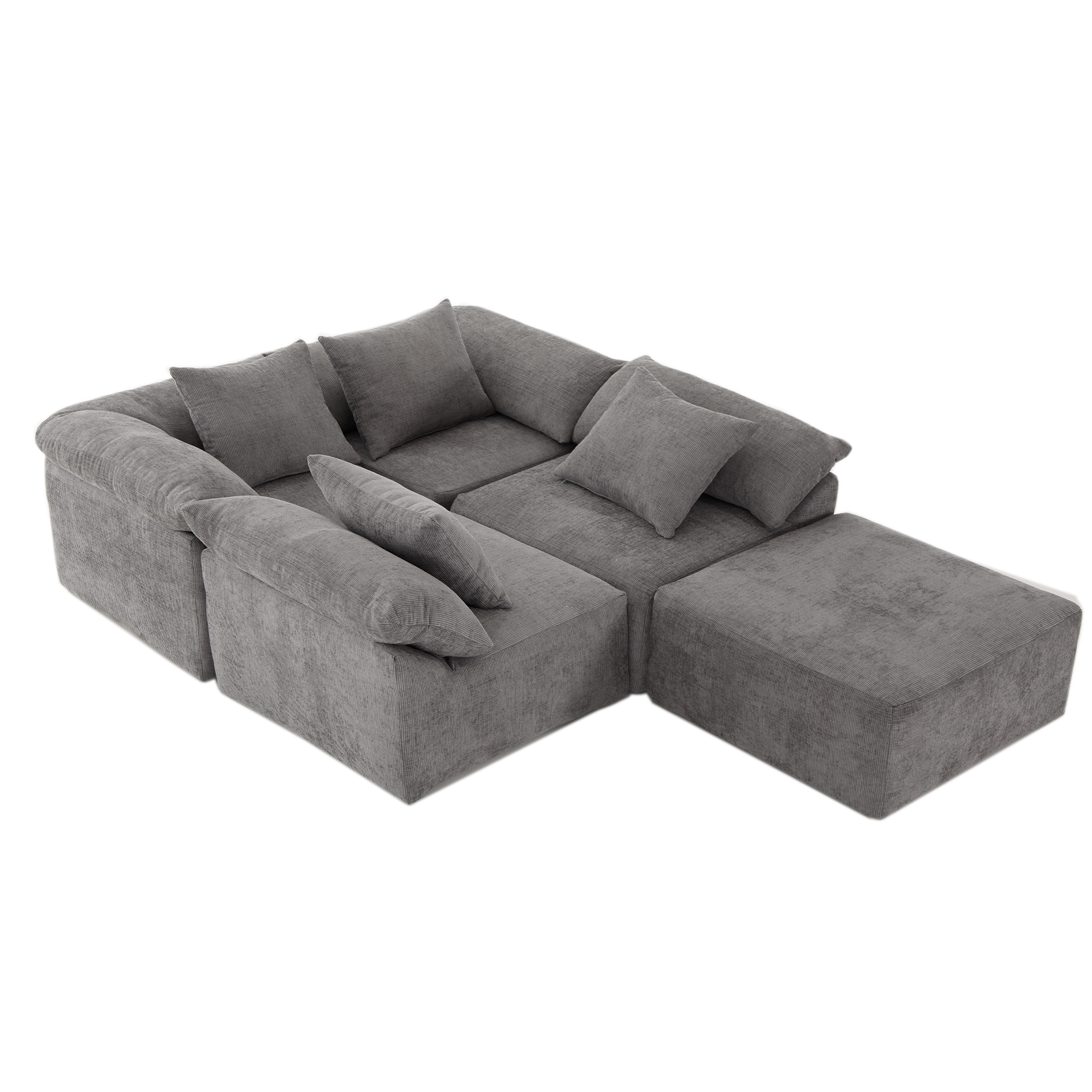 142' L Shaped Modular Sectional Sofa,No Assembly,5 Piece Couch, Convertible Sleeper Couch,Full-Compressed Couch,Free-Combined Couches,5 Seat & Ottoman,Chenille,Gray