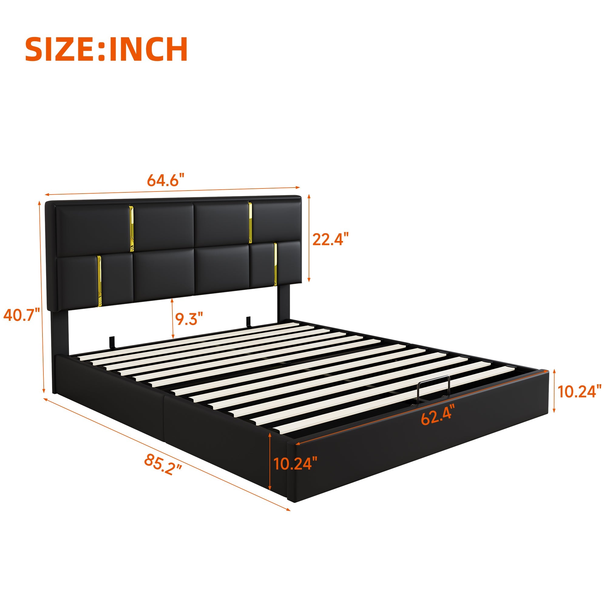 2-Pieces Bedroom Sets,Queen Size Upholstered Platform Bed with Hydraulic Storage System,Storage Ottoman with Metal Legs,Black(Old SKU:N733S207778B)