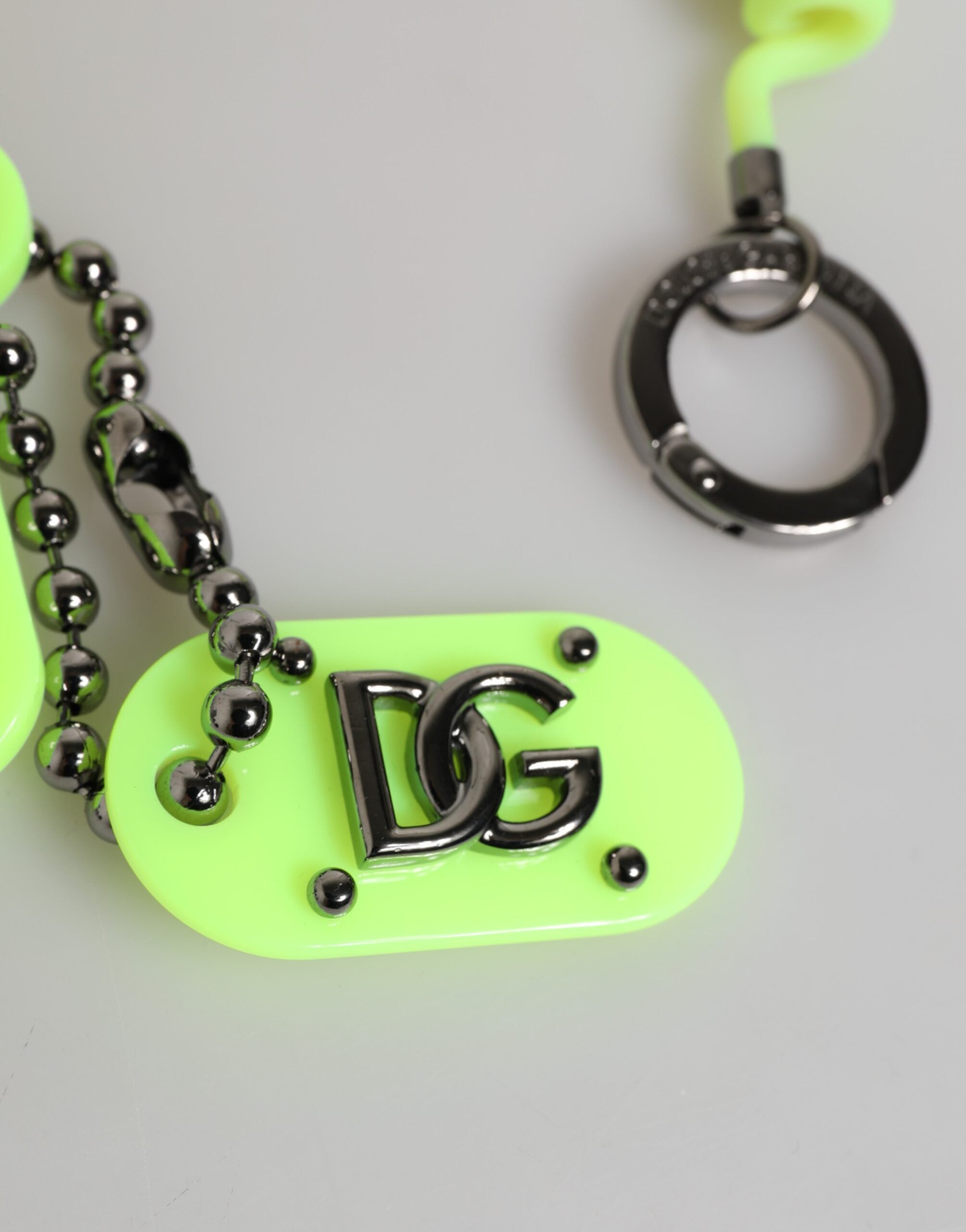 Dolce & Gabbana Green Springy Key Holder DG Logo Men's Keychain Keyring
