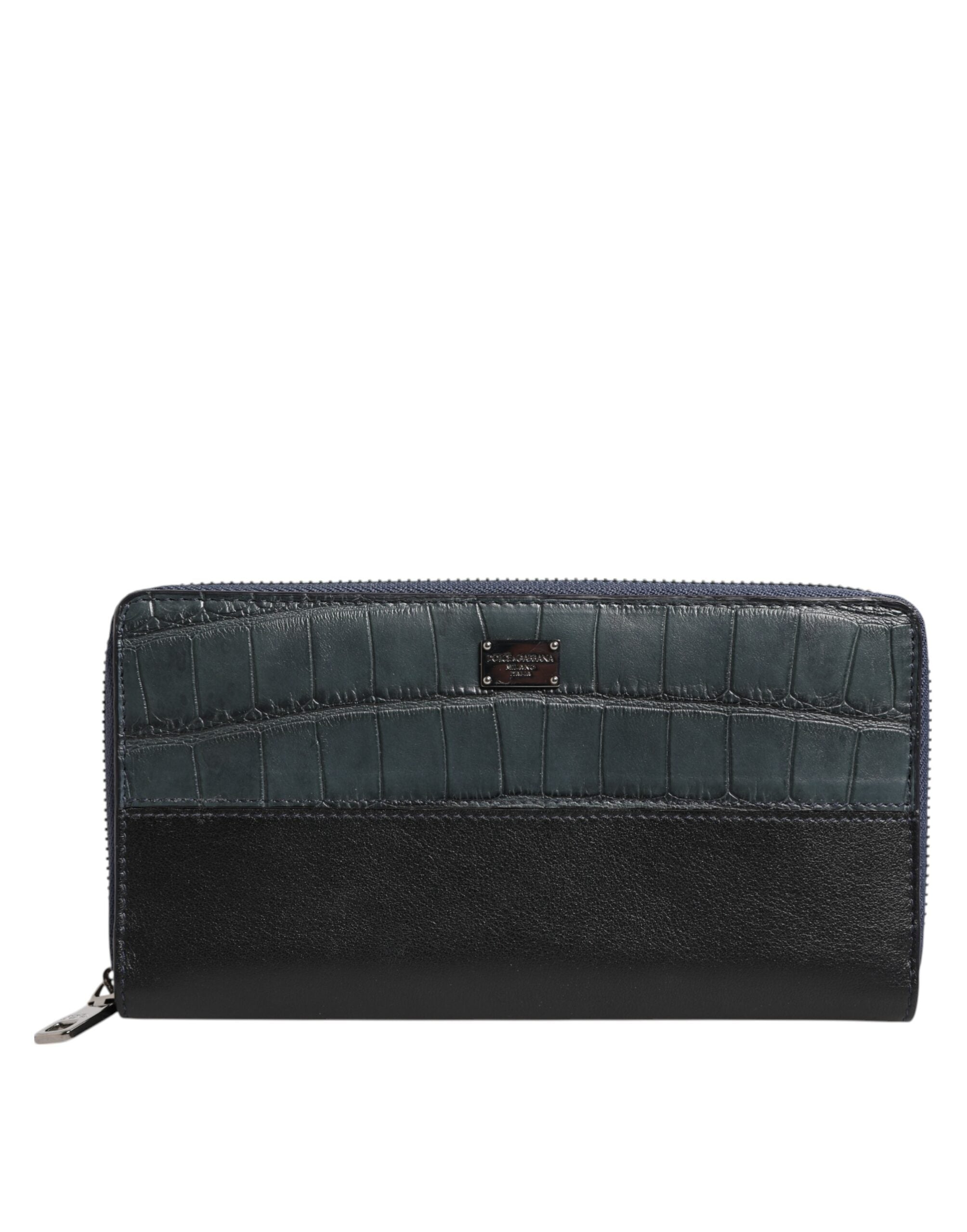 Dolce & Gabbana Black Blue Exotic Leather Men Continental Clutch Wallet
