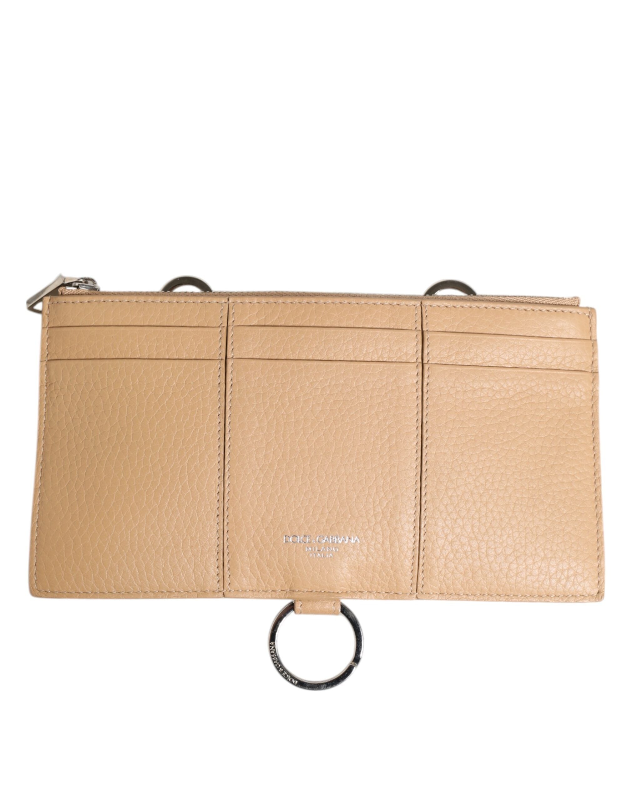 Dolce & Gabbana Beige Calfskin Leather Large Crossbody Card Holder Wallet