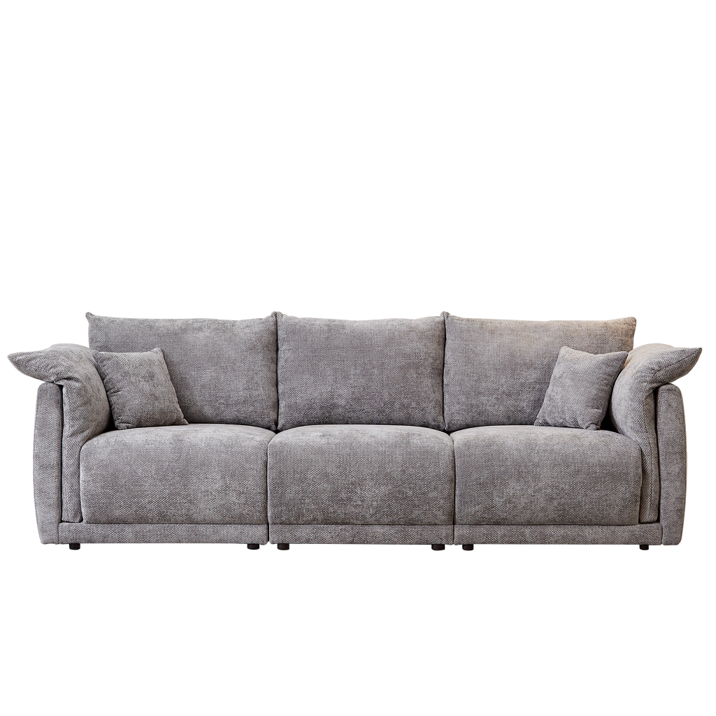 98.5' 3-seater sofa with unique design and soft arm pillows Contemporary style linen sofa with 3 comfortable cushions with 2 pillows Suitable for living room bedroom and office,grey
