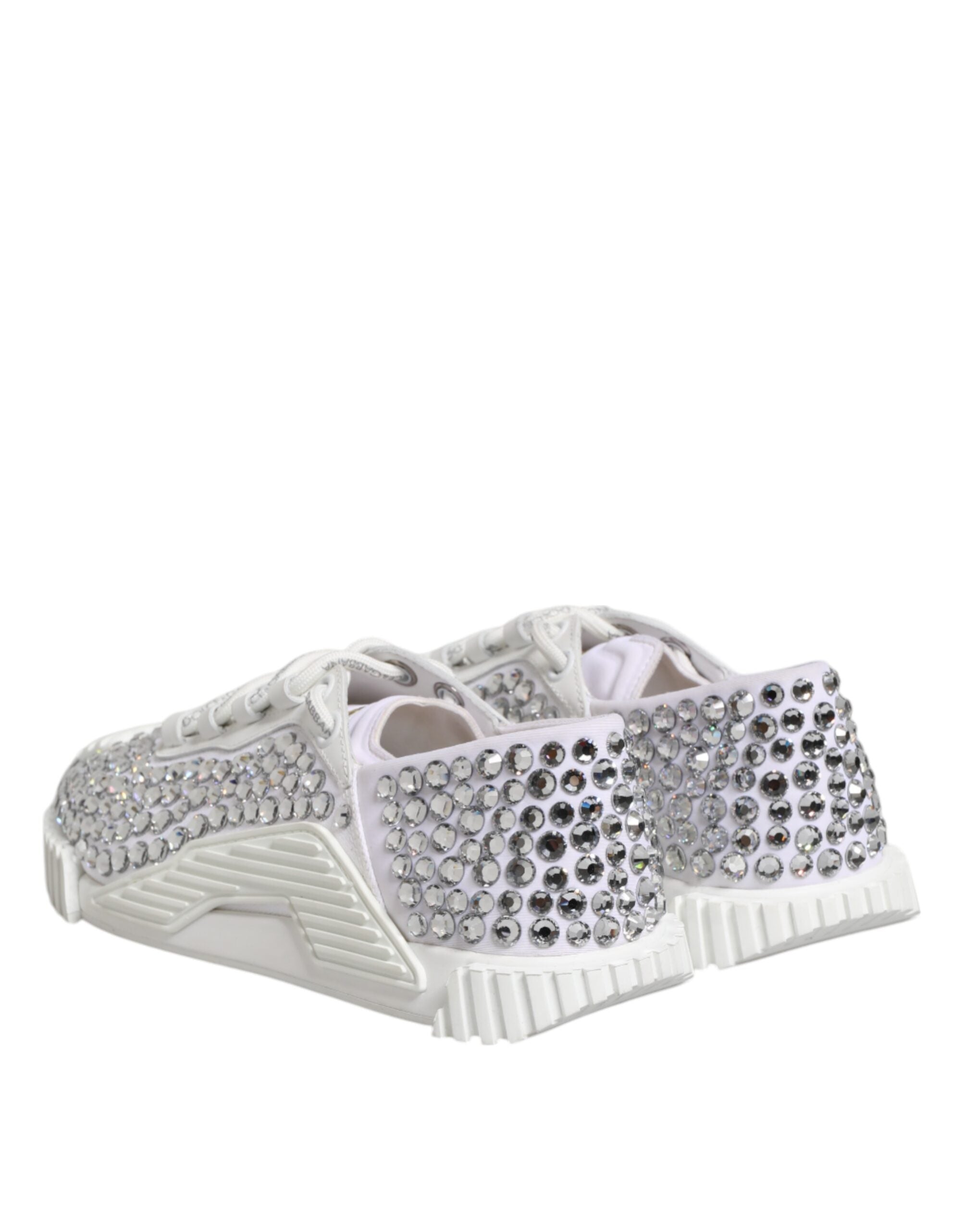 Dolce & Gabbana White NS1 Canvas Leather Embellished Sneakers Shoes