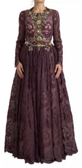 Dolce & Gabbana Purple Viscose Crystal A-Line Gown Dress