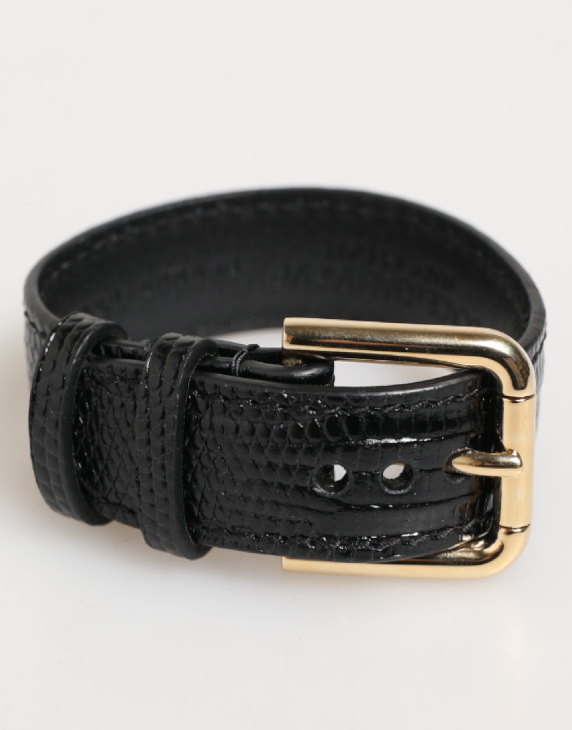 Dolce & Gabbana Black Embossed Leather Gold Buckle Belt Strap Bracelet