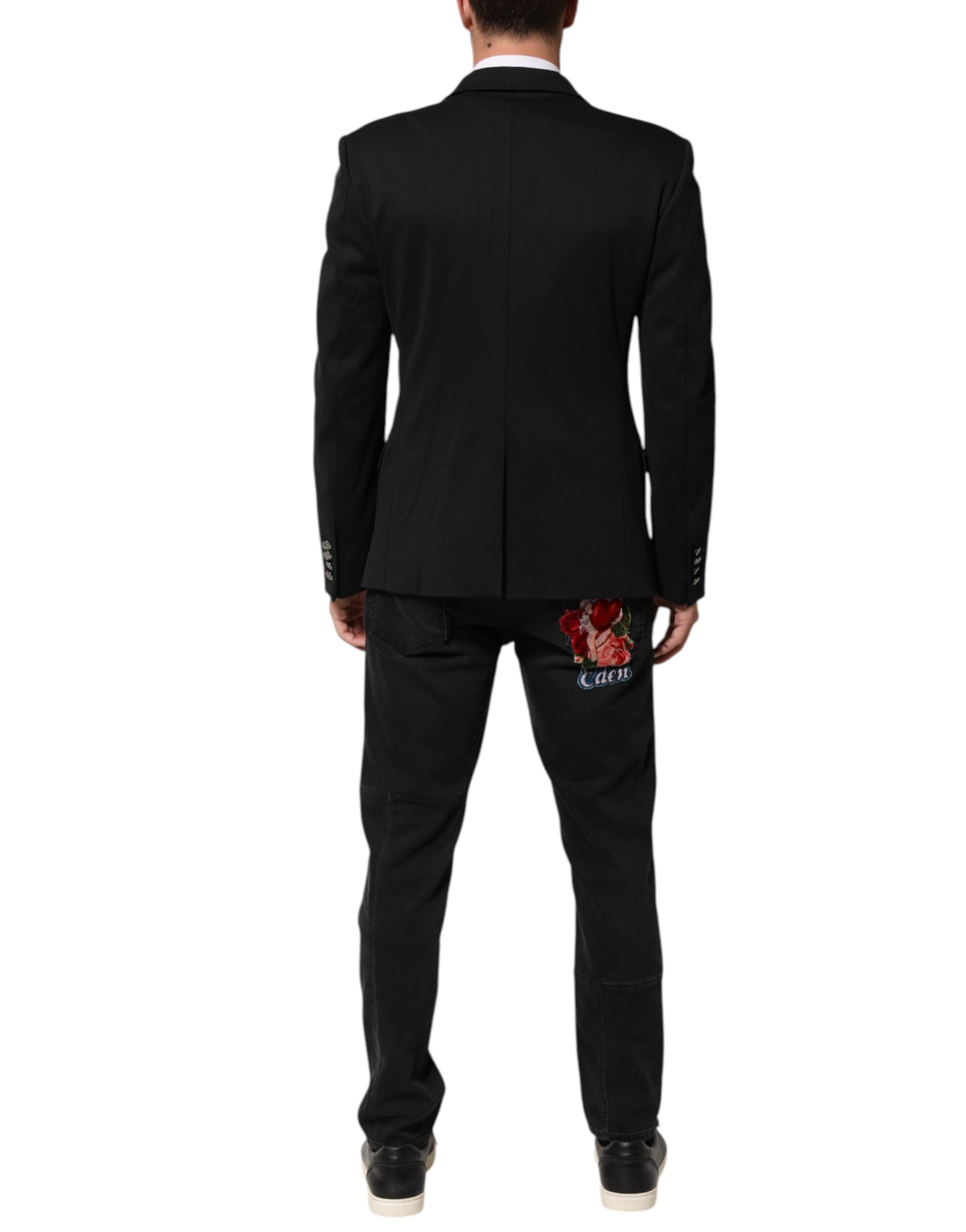 Dolce & Gabbana Dark Blue Cotton Men Jacket Coat Blazer Suit