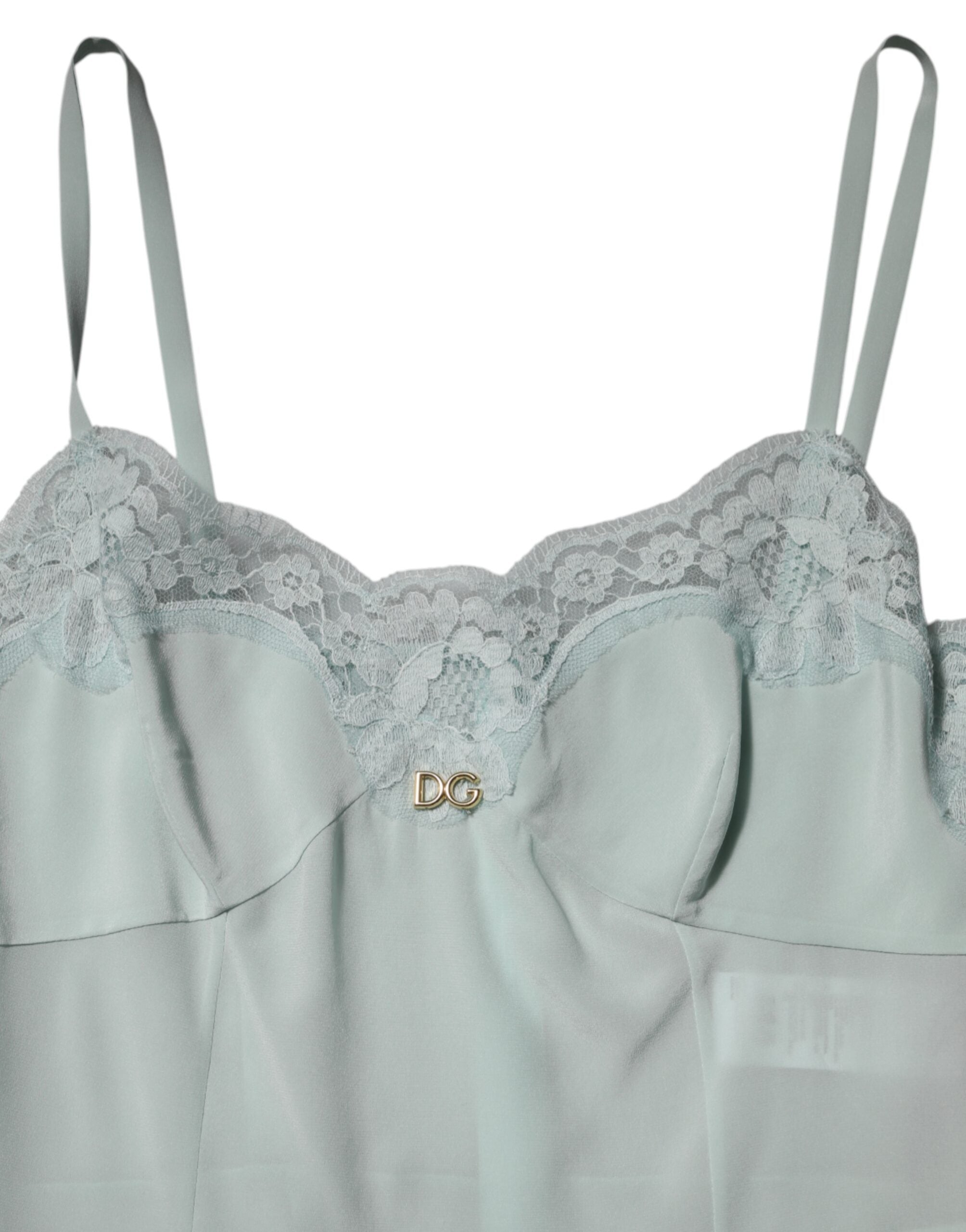 Dolce & Gabbana Light Blue Silk Lace Midi Bodycon Slip Dress