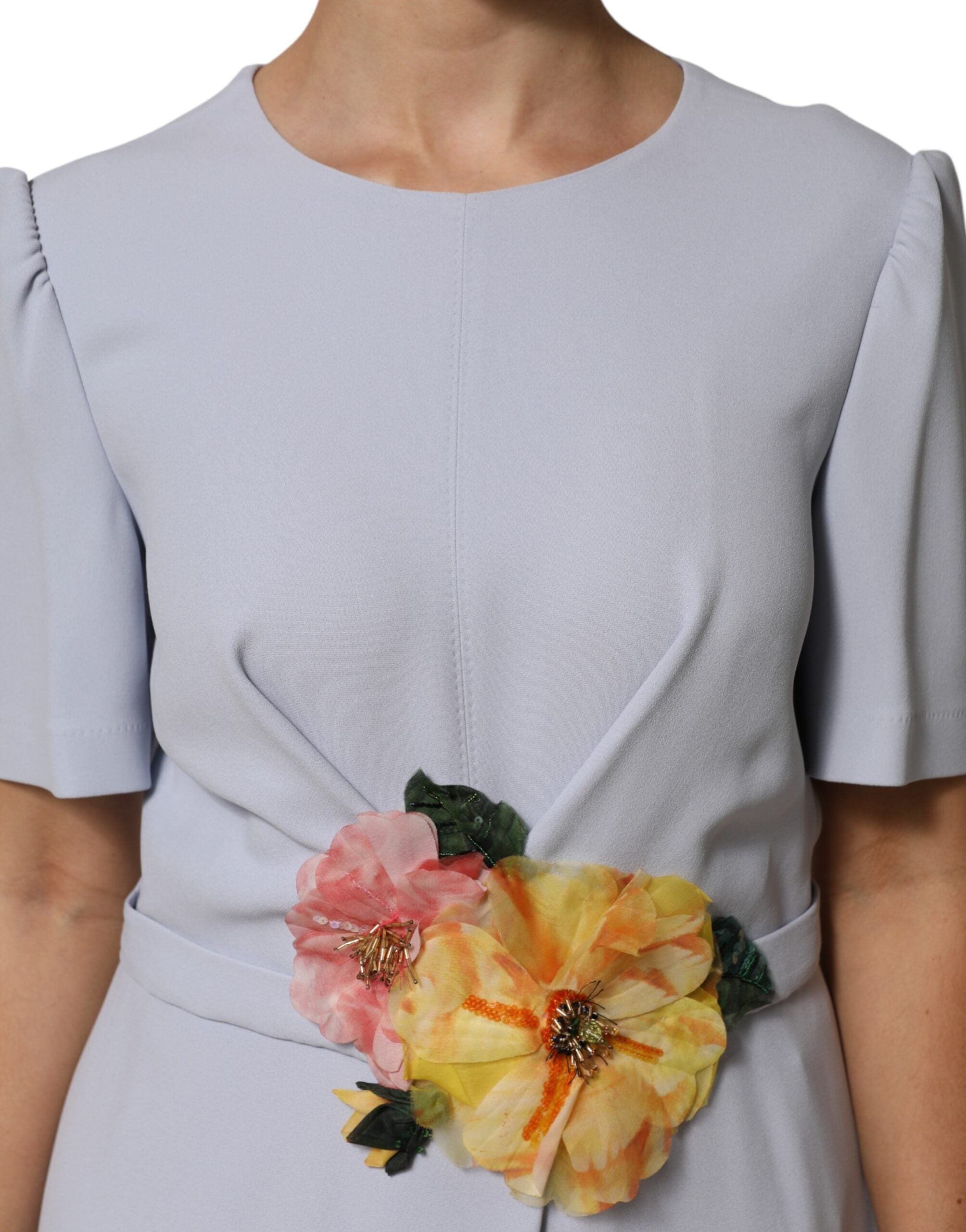 Dolce & Gabbana Light Blue Viscose Blend Floral Applique Dress