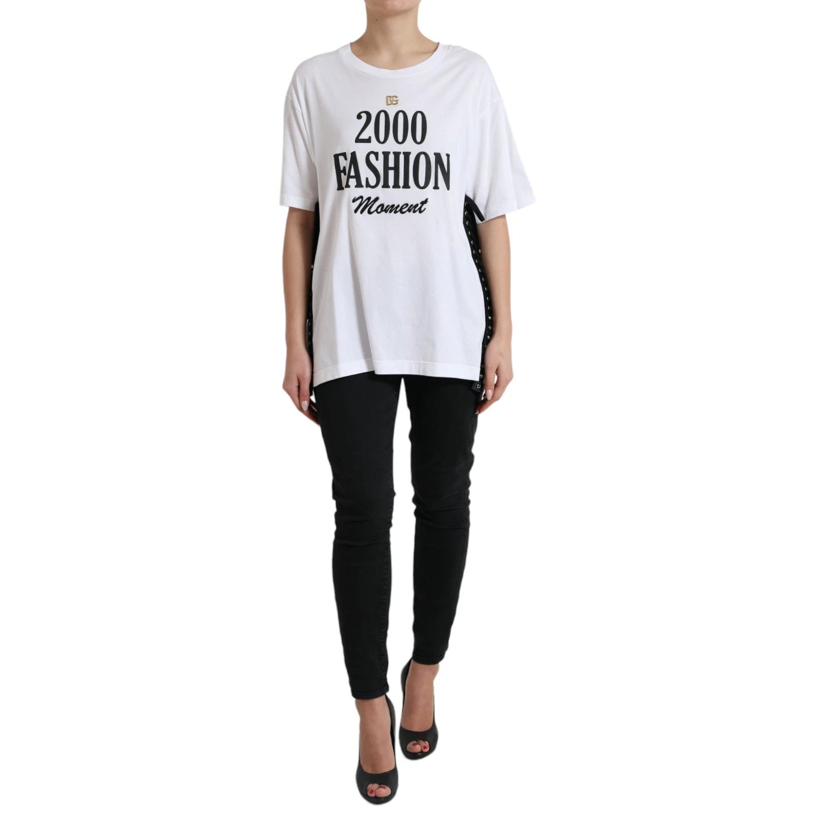 Dolce & Gabbana White Cotton 2000 Fashion Print Logo T-shirt