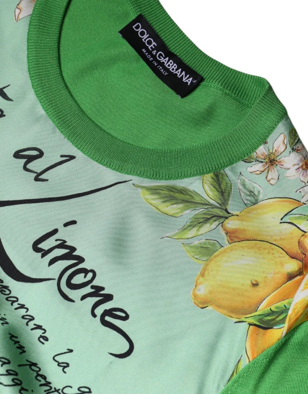 Dolce & Gabbana Green Lemon Print Pullover Silk Women Sweater