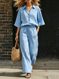 Short-Sleeve Shirt & Loose Pants Set – Casual Two-Piece