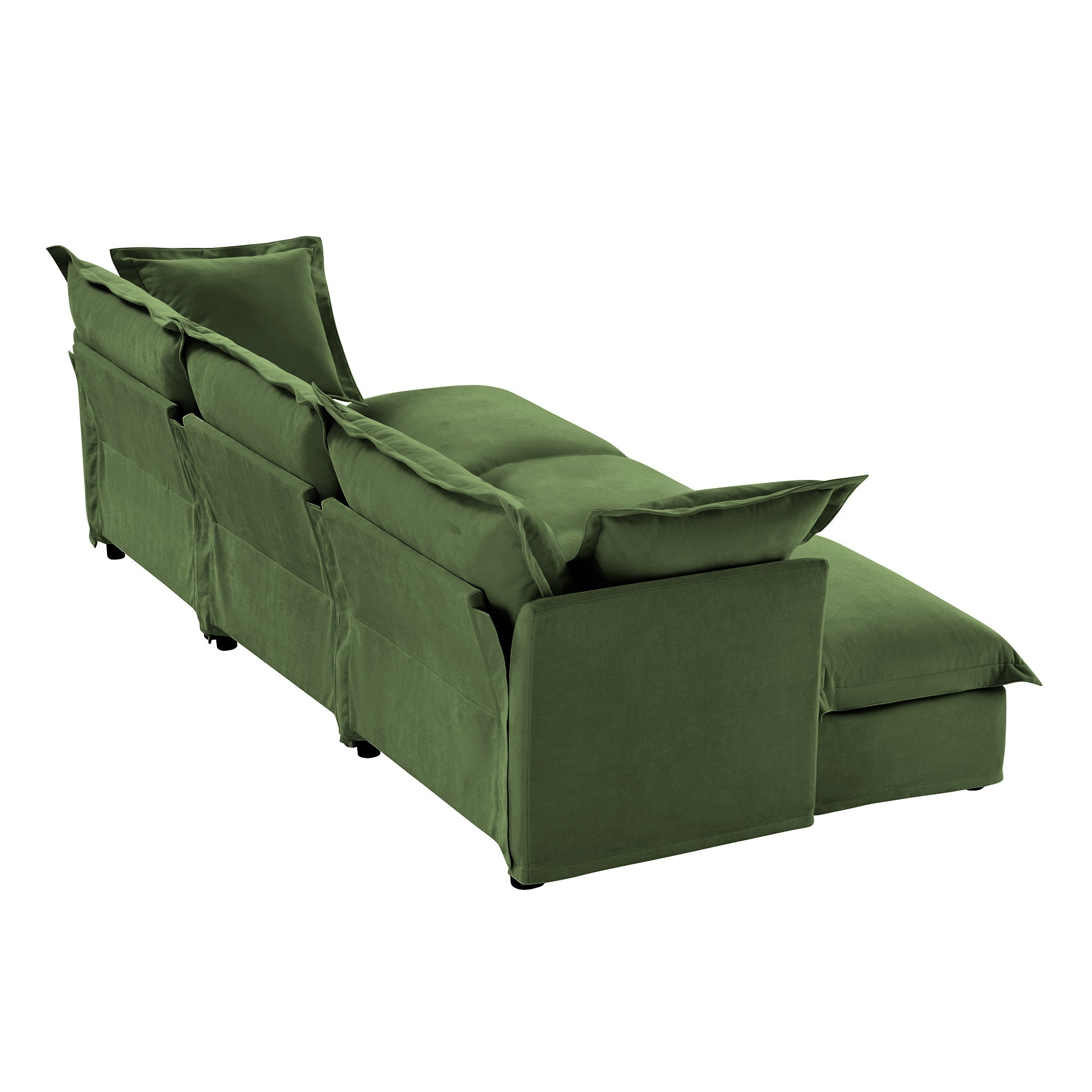 Living Room Sofa Slipcovered Sofa 3 Seater Sofa With 3 Ottomans, Oversized 3-Seat Sleeper Sofa Bed Home Theater Sofa,  Chenille, Green