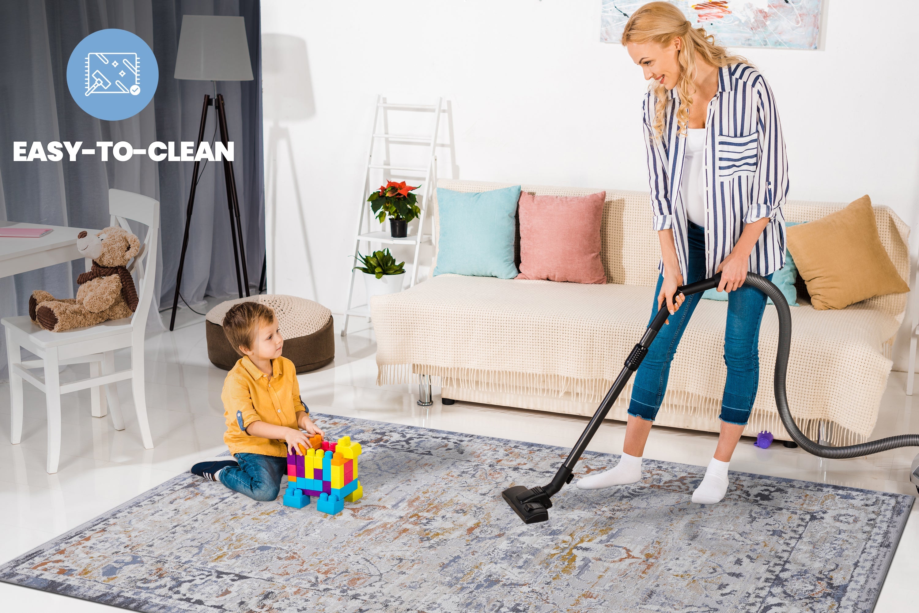 NAAR PAYAS Collection 5X7 Ivory / Grey / Traditional Area Rug