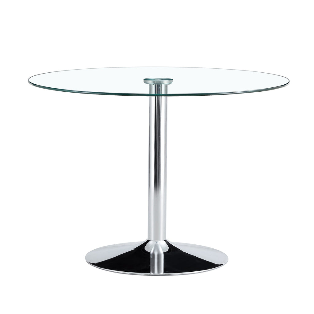 Modern Minimalist Circular Dining Table with Glass Top and Electroplated Silver Metal Legs for Restaurants and Living Rooms