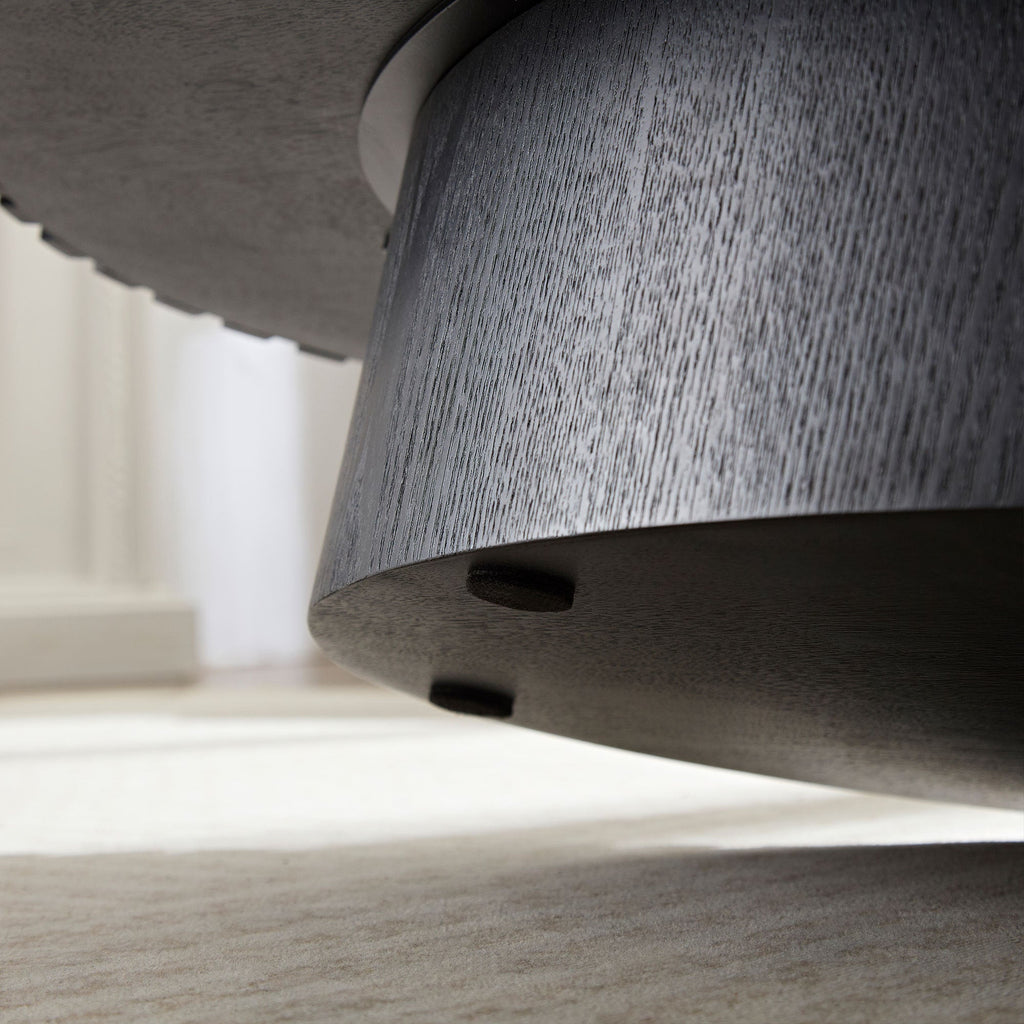 Modern Handcraft Drum Coffee Table Length 43.7 inch Ellipse Coffee Table for Living Room,Oval Small Coffee Table with Sturdy Pedestal,Black MDF