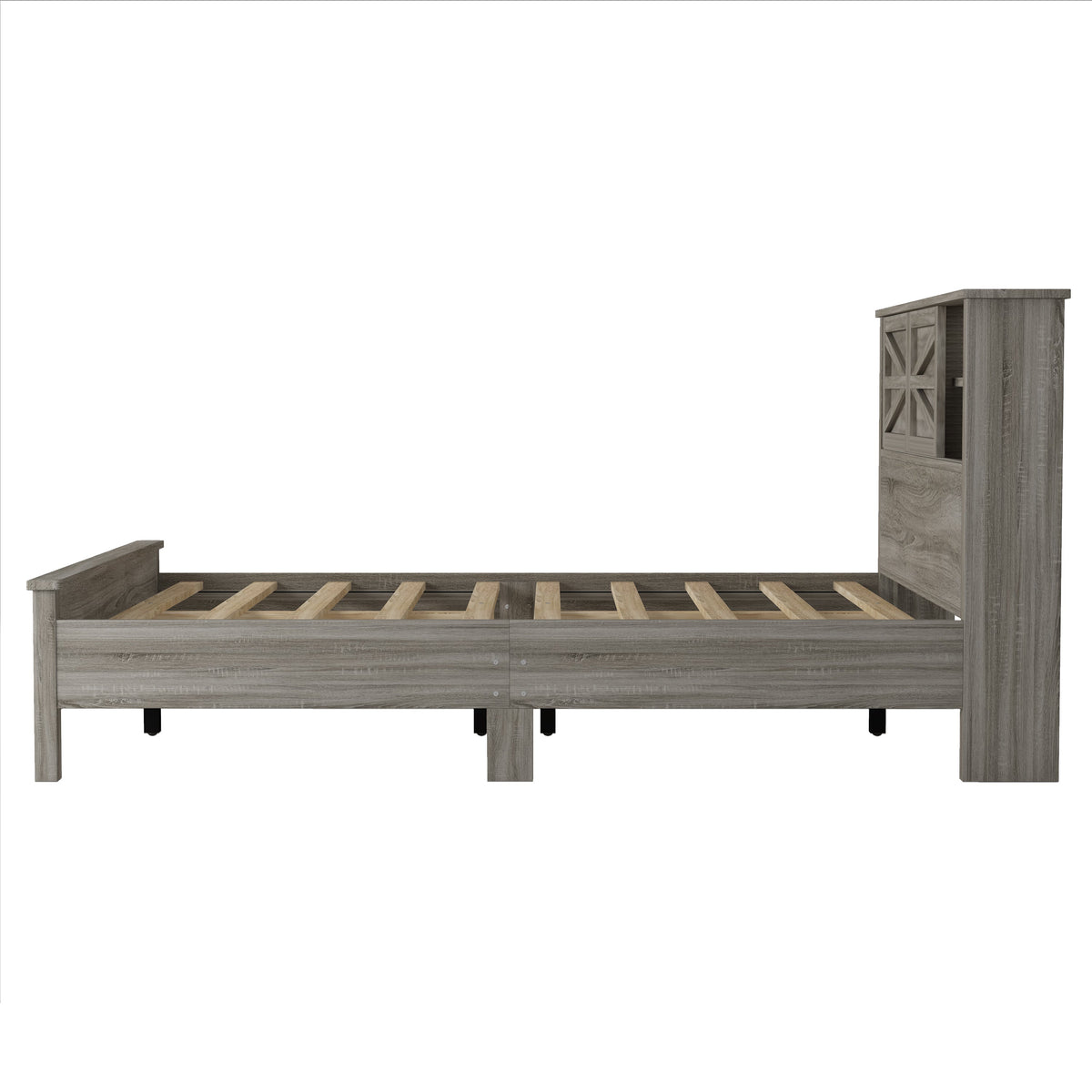 3-Pieces Bedroom Sets Full Size Farmhouse Platform Bed with Double Sliding Door Storage Headboard and Charging Station, Storage Nightstand and Dresser, Antique Gray(Old SKU HL000091AAG)