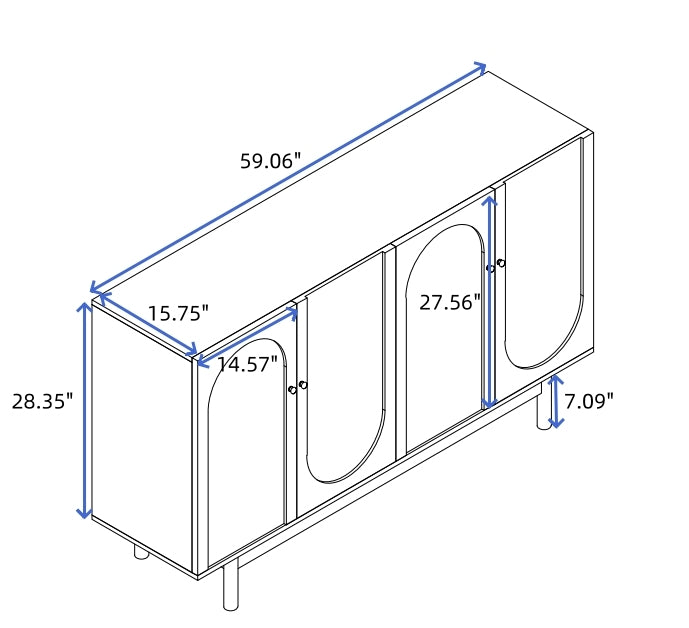 Stylish and Functional 4-Door Intaglio Storage Cabinet with Pine Legs, Solid Wood Pulls and MDF, for Living Room Bedroom,and Kitchen,Mint Green