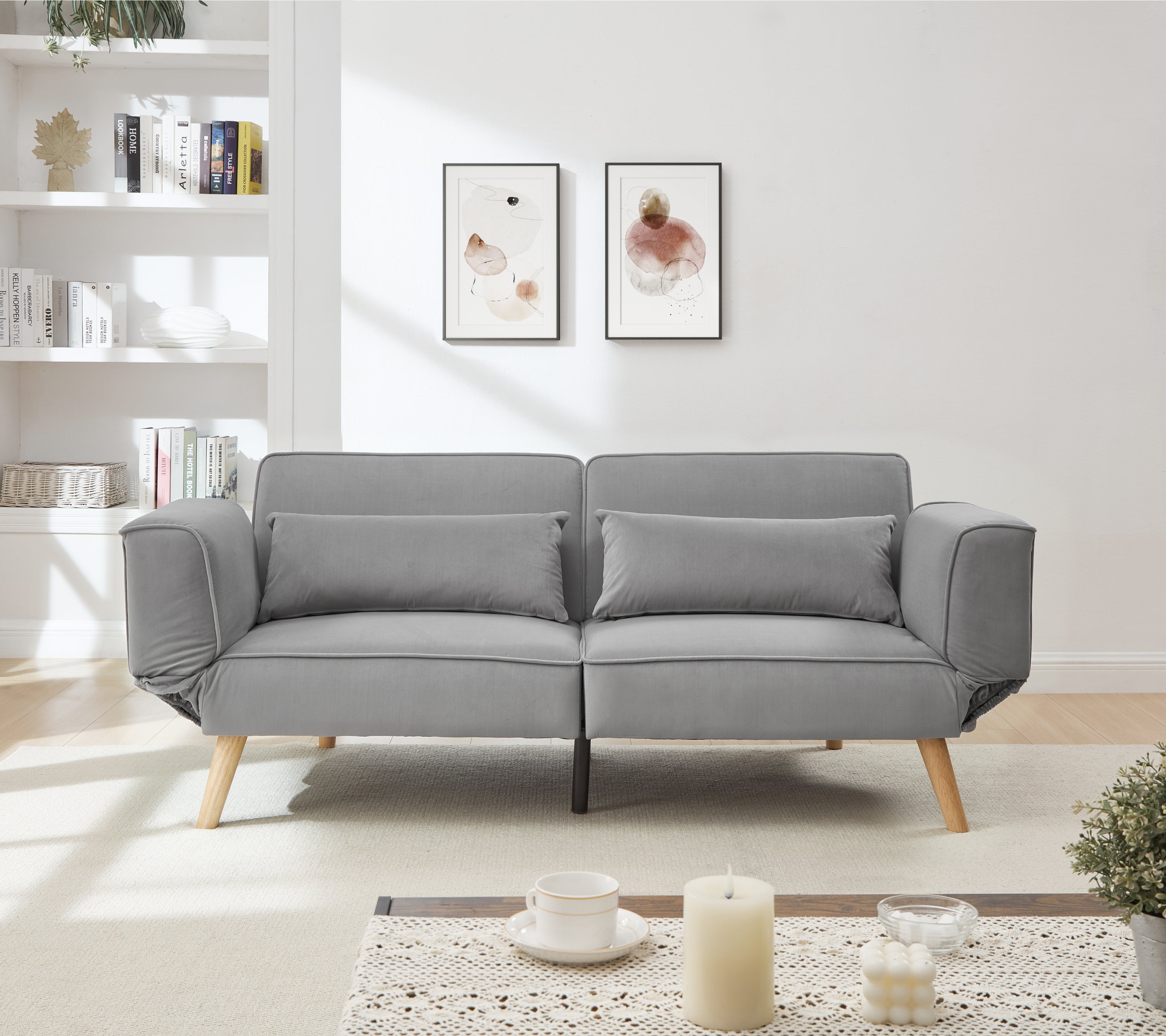 72.8'' Futon Sofa Bed, Sleeper Sofa, Small Couch with Adjustable Armrests, Adjustable Recliner Sleeper Sofa Bed for Living Room, Bedroom, Apartment, Gray