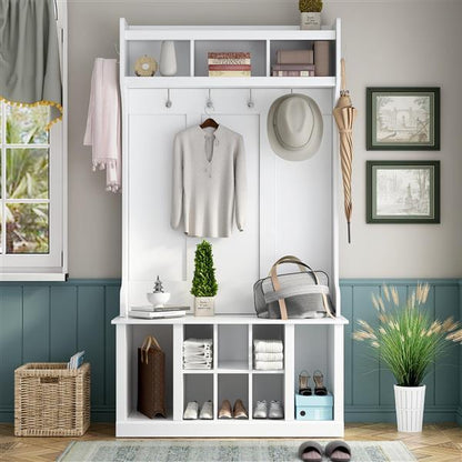 LuneluX_Home – Modern Farmhouse Hall Tree with Storage Bench & Hooks