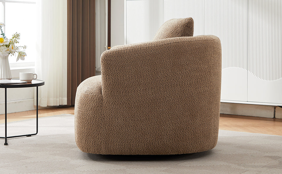 Chenille Upholstered 360° Swivel Chair with Throw Pillow, Dark Brown, 38.2' Accent Chair Sofa for Living Room and Office