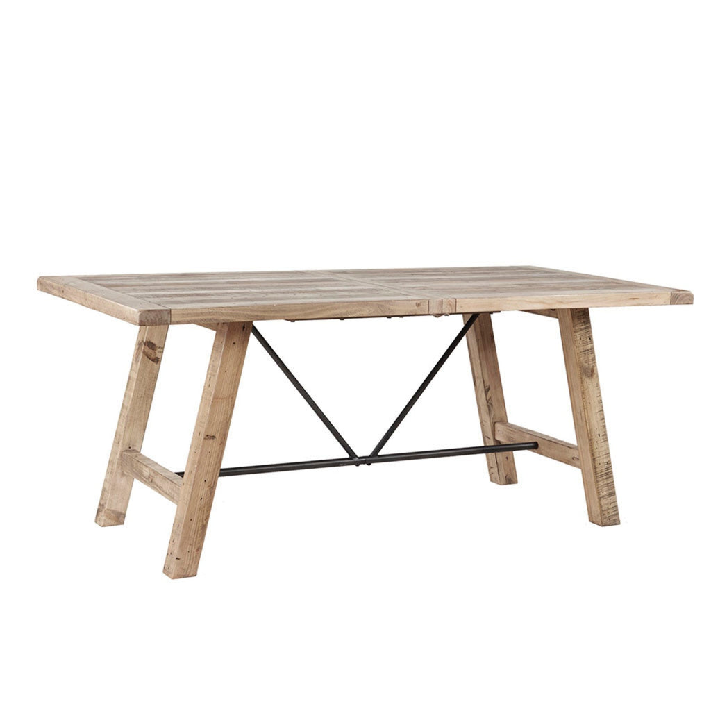 Rustic Dining Table with Metal Support in Natural Pine Wood Finish, 72 x 36 inches