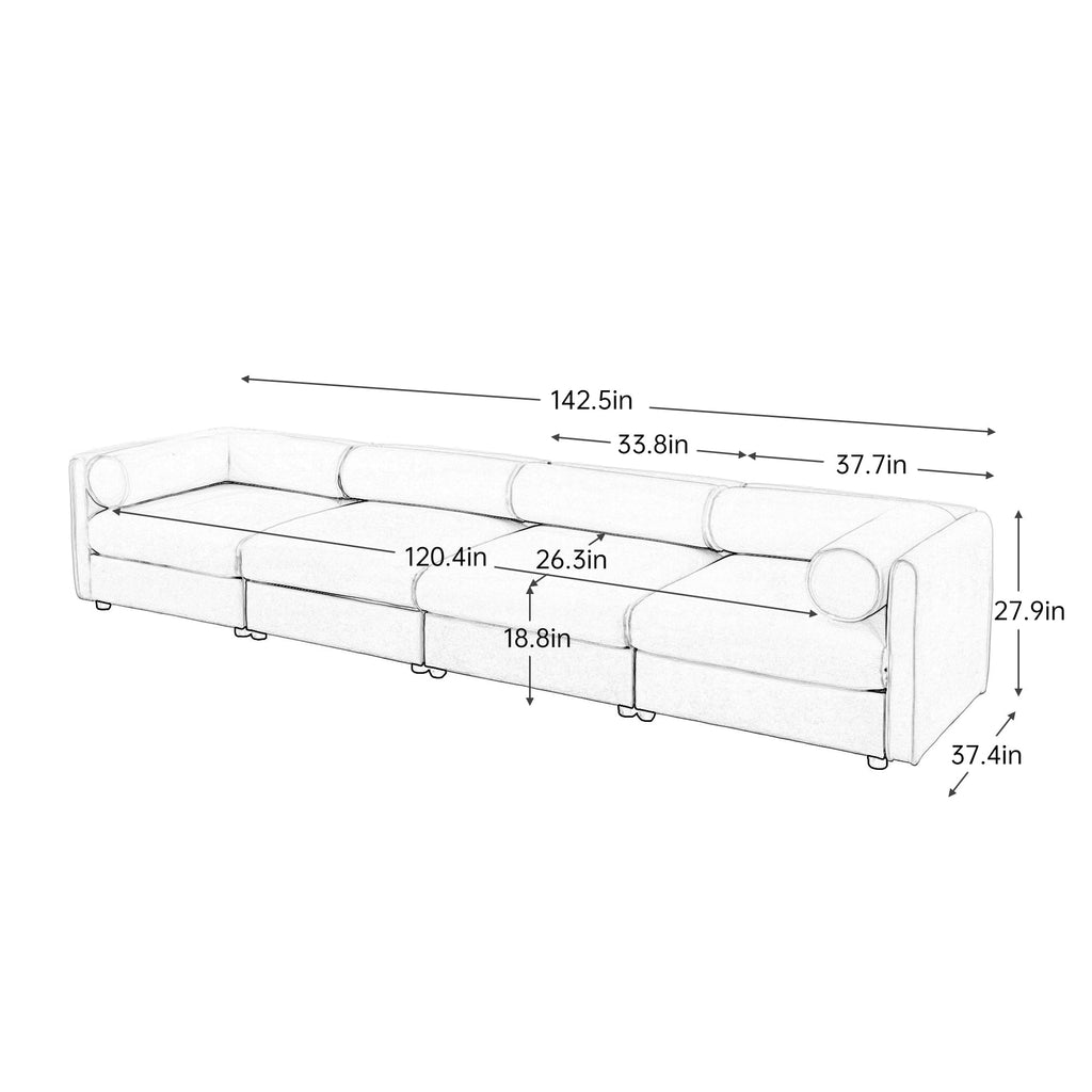 Modular Sectional Sofa with Storage, Cylindrical Backrest and Armrests Deep Comfortable Seating,Durable and Supportive for Living Room,4 Seat Sofa,Green