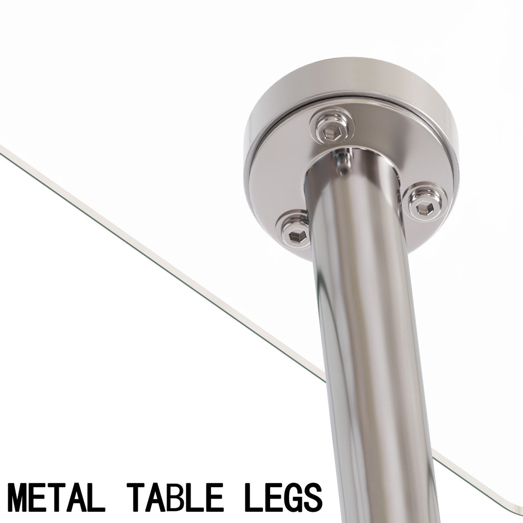 Glass Dining Table, Modern Rectangular Table with Tempered Glass Tabletop & Sliver metal Legs, Simplistic Kitchen Table, Versatile Table for Home Office (0 damage)