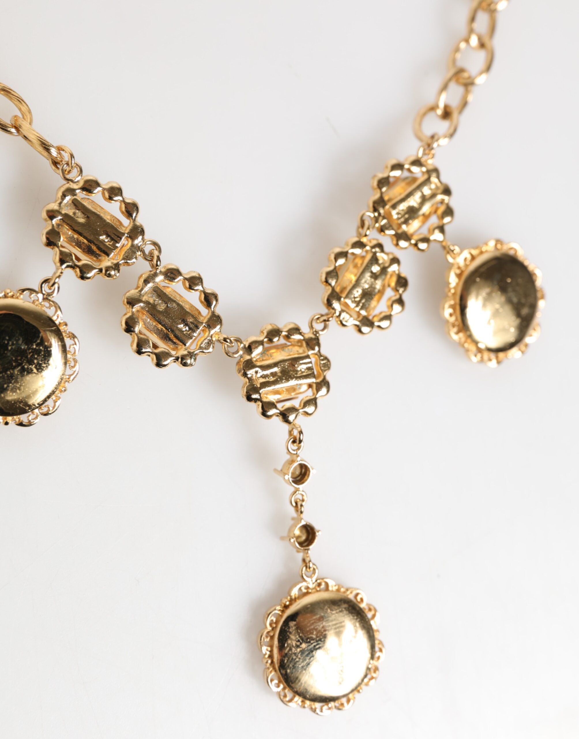 Dolce & Gabbana Gold Crystal Clock Face Pendant Statement Jewelry Necklace