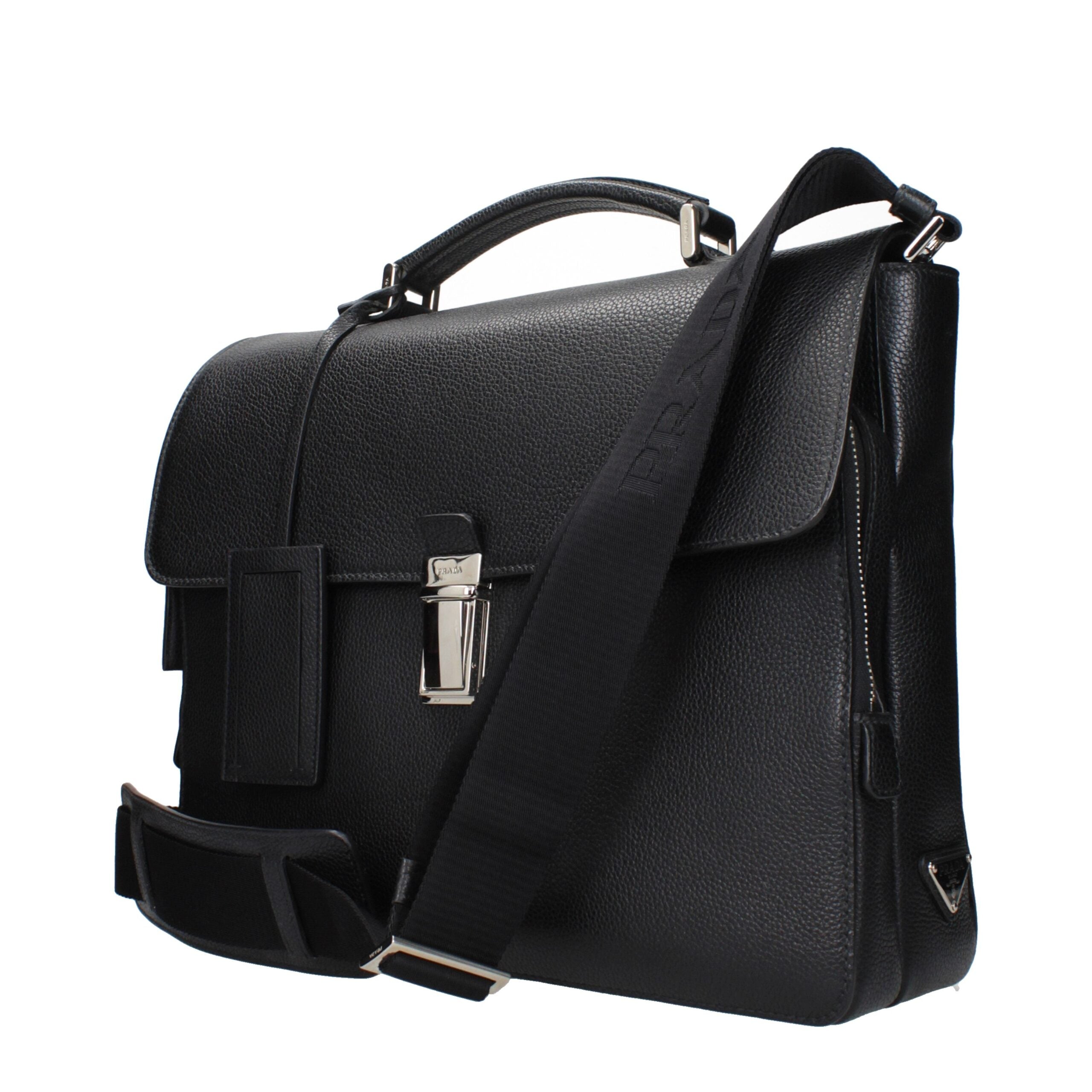 Prada Black Leather Business And Laptop Bags