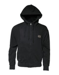 Dolce & Gabbana Black Logo FullZip Hooded Sweatshirt Sweater