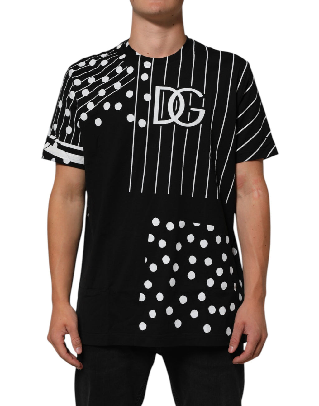 Dolce & Gabbana Black Cotton Polka Dots Round Neck T-shirt