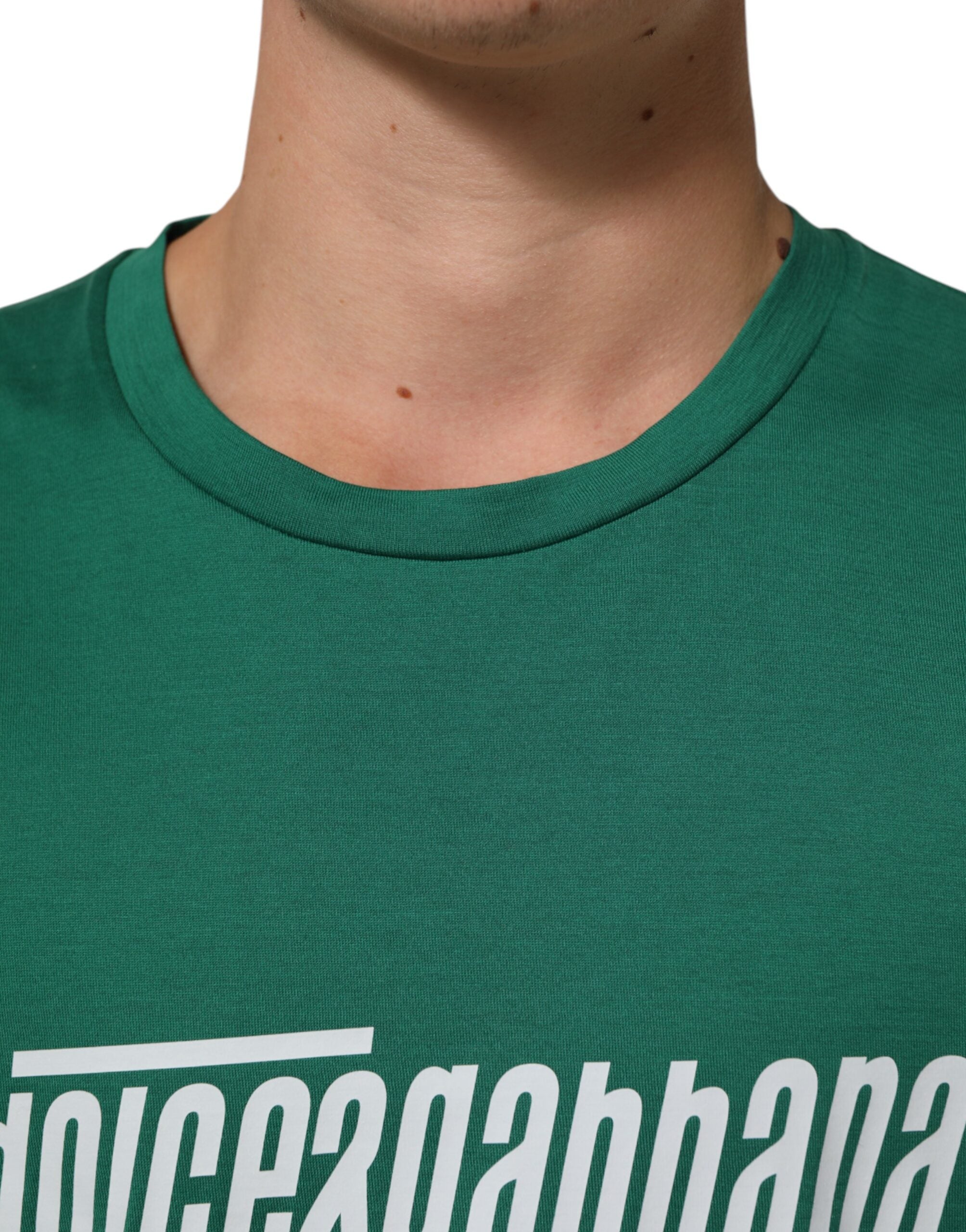 Dolce & Gabbana Green Cotton Graphic Logo Print Crewneck T-shirt