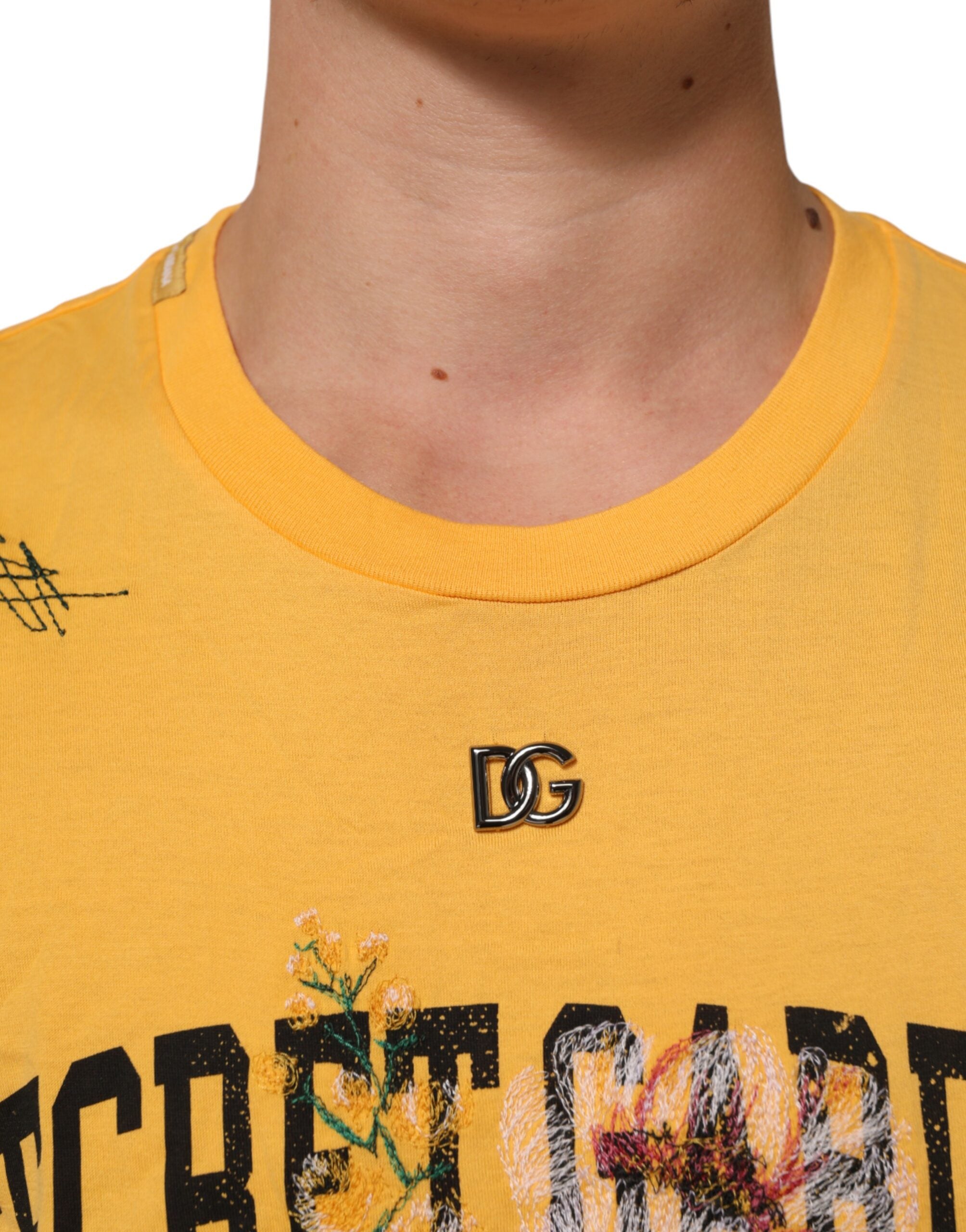 Dolce & Gabbana Yellow Secret Graden Floral Cotton Crew Neck T-shirt
