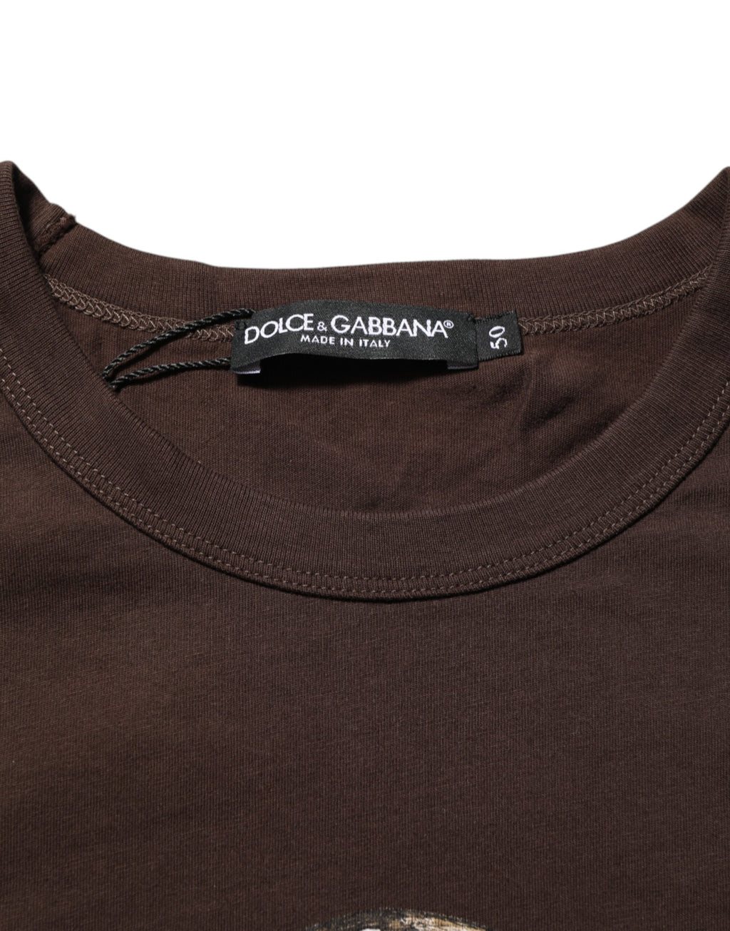 Dolce & Gabbana Brown Coin Laurel Print Men Crew Neck T-shirt