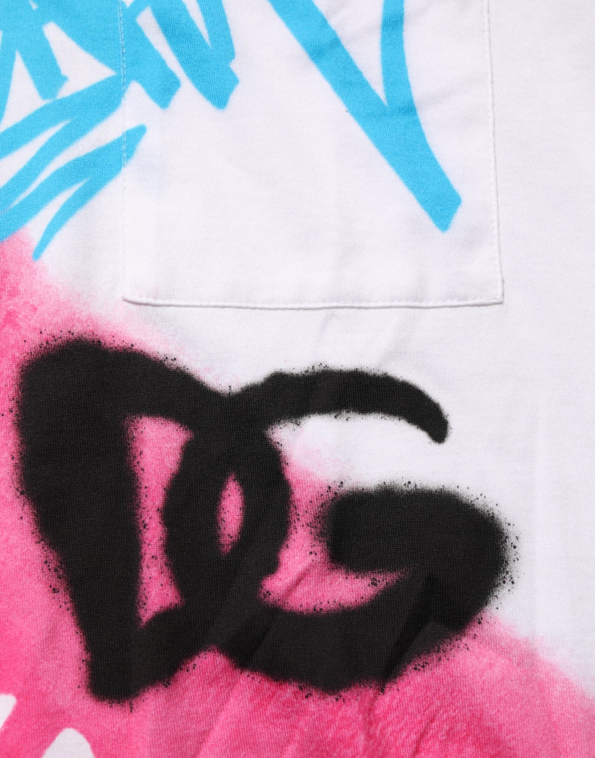 Dolce & Gabbana White Graphic Print Cotton Crew Neck T-shirt