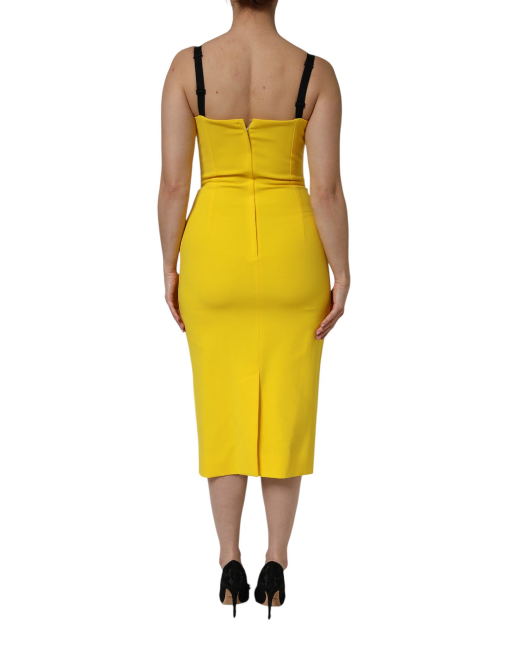 Dolce & Gabbana Yellow Polyester Sleeveless Sheath Midi Dress
