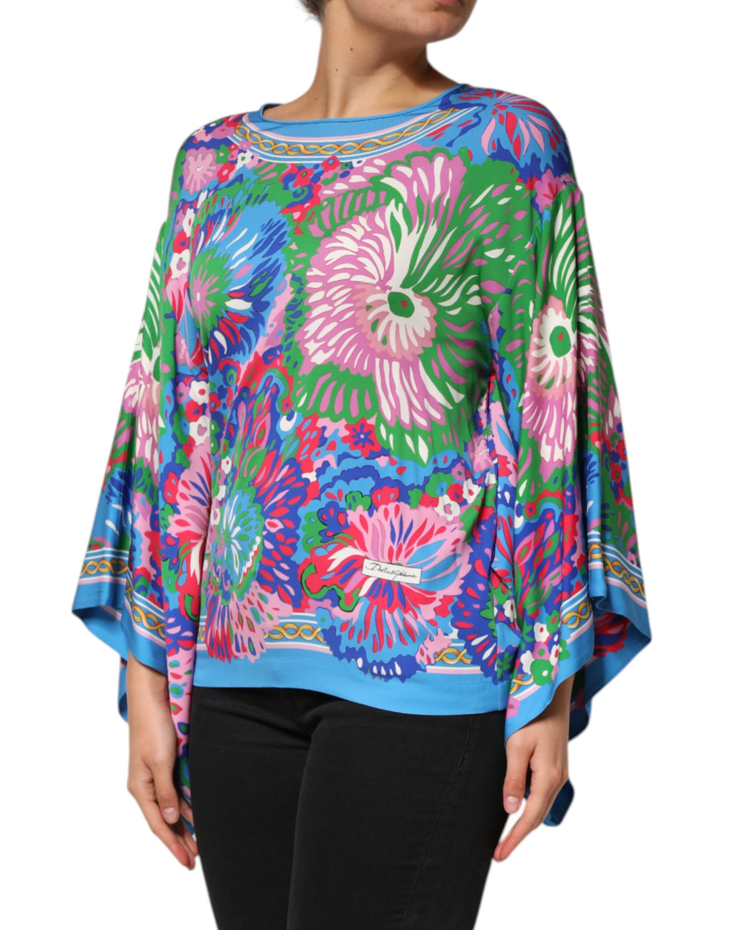 Dolce & Gabbana Multicolor Floral Print Silk Tunic Blouse Top