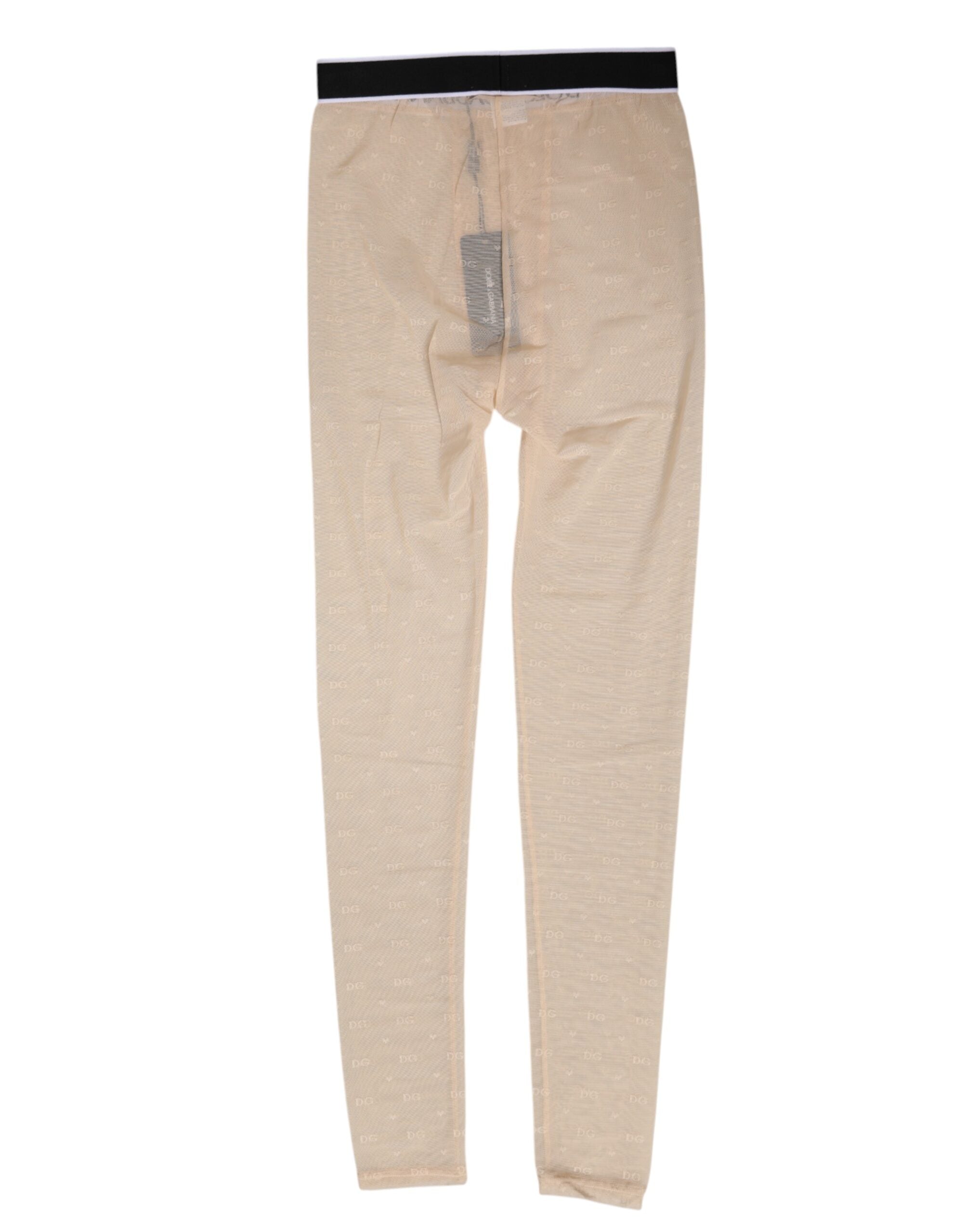 Dolce & Gabbana Beige Nylon Logo Lace Leggings Pants Underwear