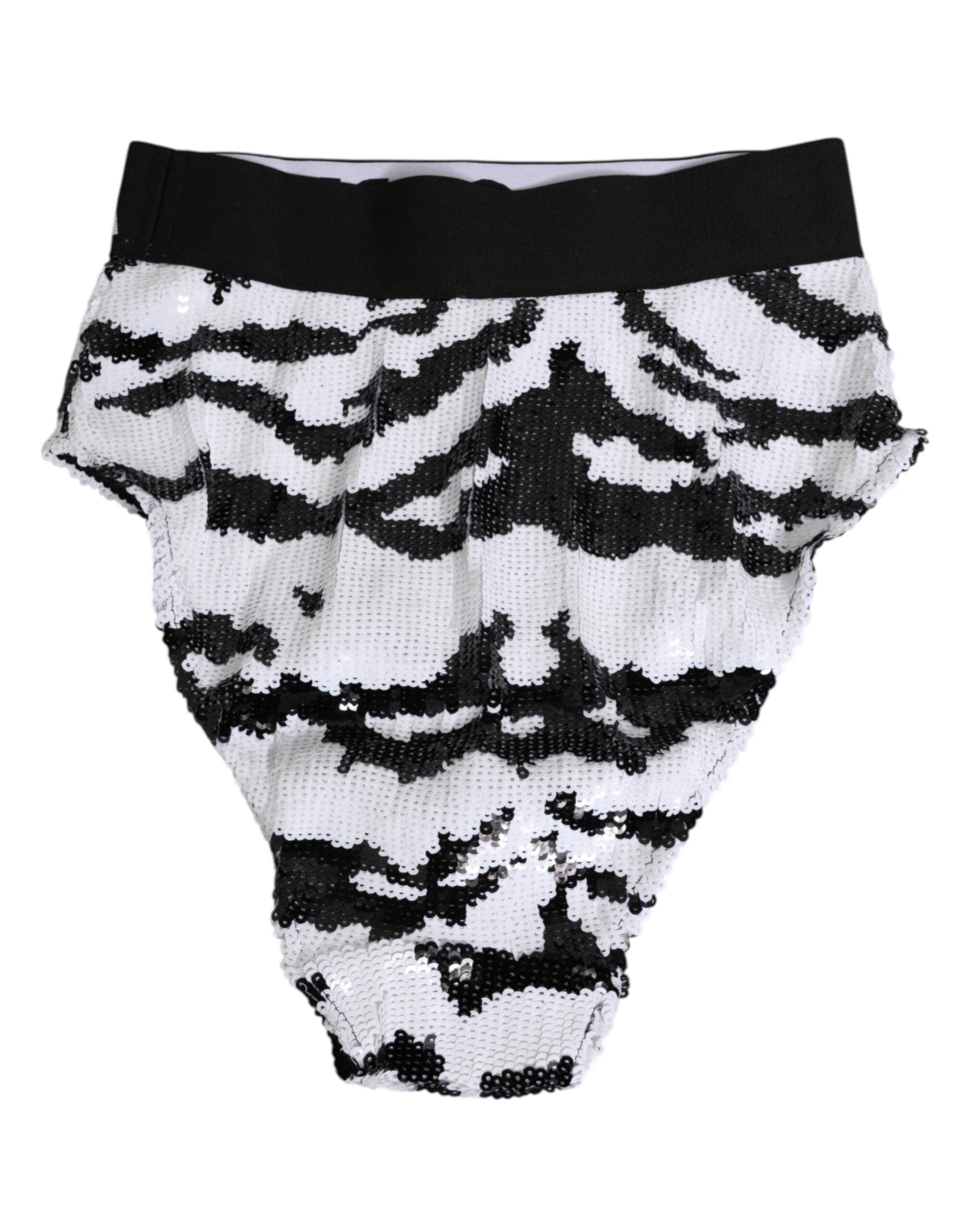 Dolce & Gabbana Black White Sequin High Waist Panty Underwear