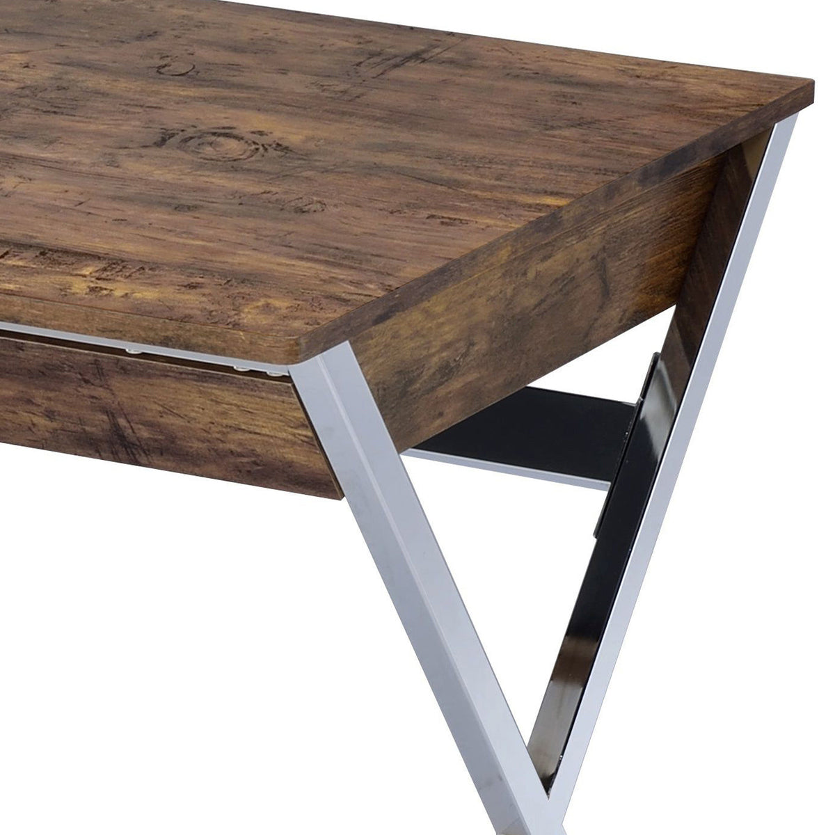 Weathered Oak and Chrome 2-drawer Writing Desk