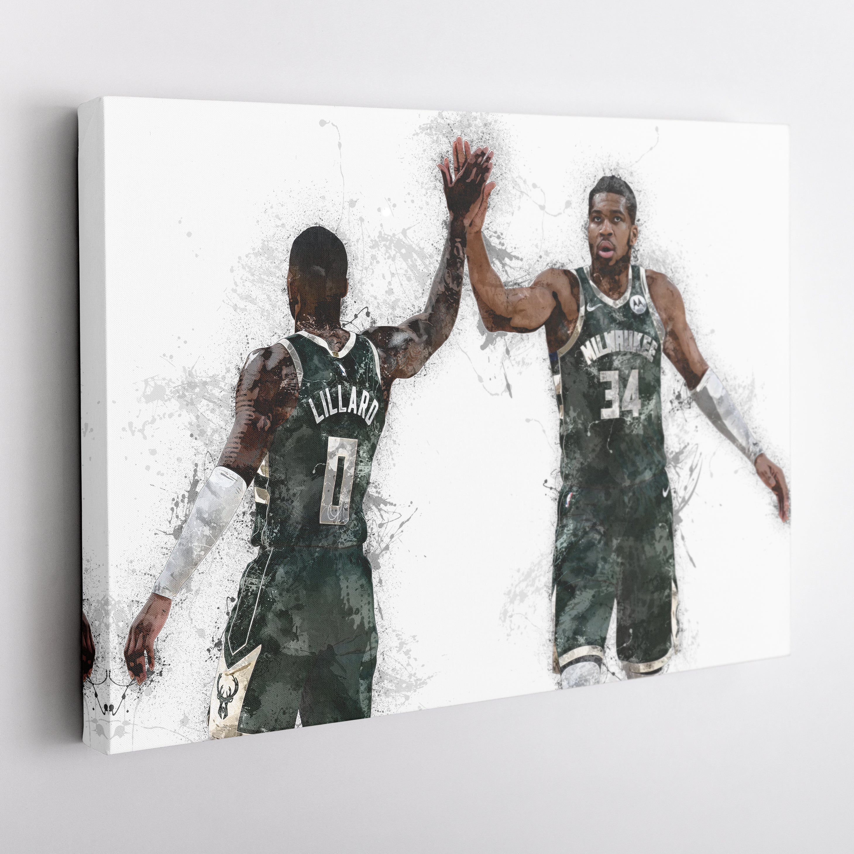 Giannis Antetokounmpo & Damian Lillard Canvas Art – Milwaukee Bucks Wall Decor