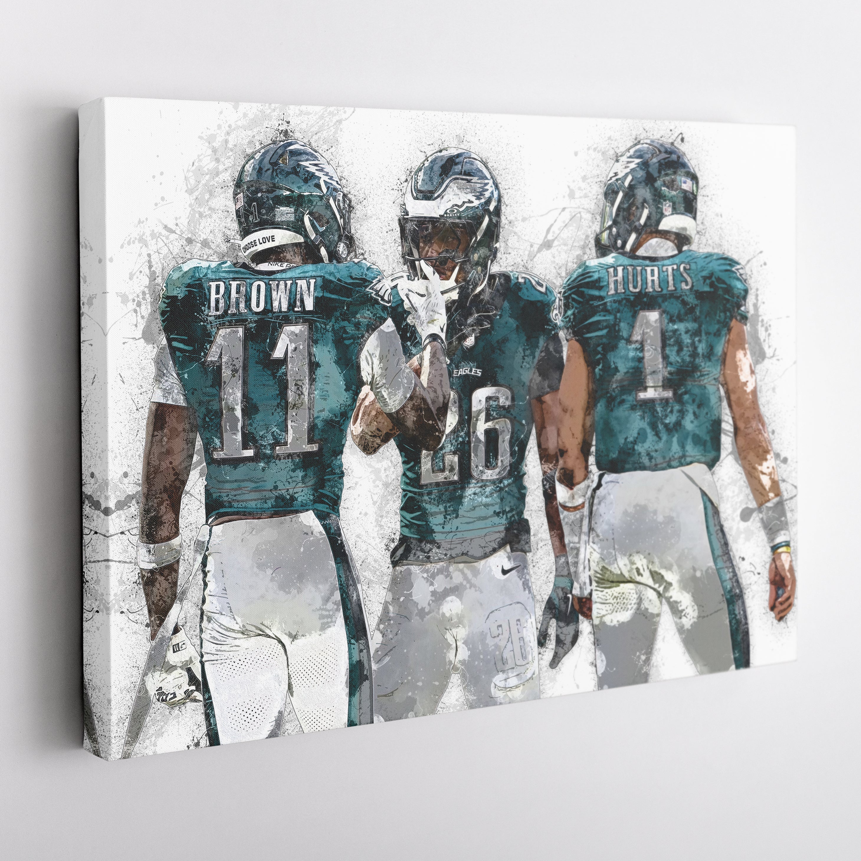 Jalen Hurts, A.J. Brown & Saquon Barkley Canvas Art – Philadelphia Eagles Wall Decor