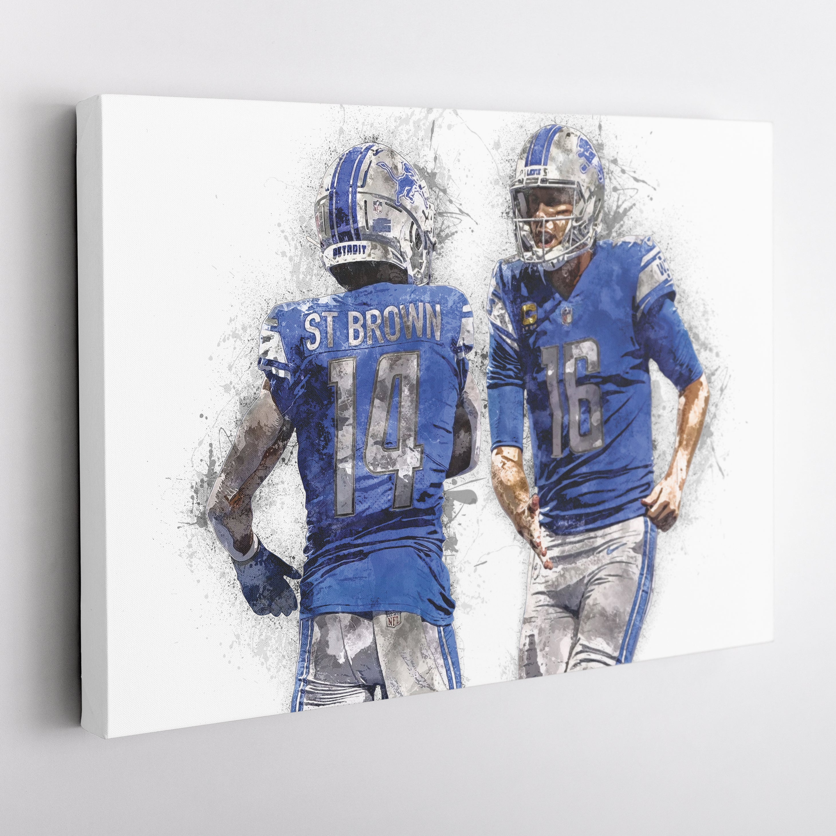 Jared Goff & Amon-Ra St. Brown Canvas Art – Detroit Lions Wall Decor