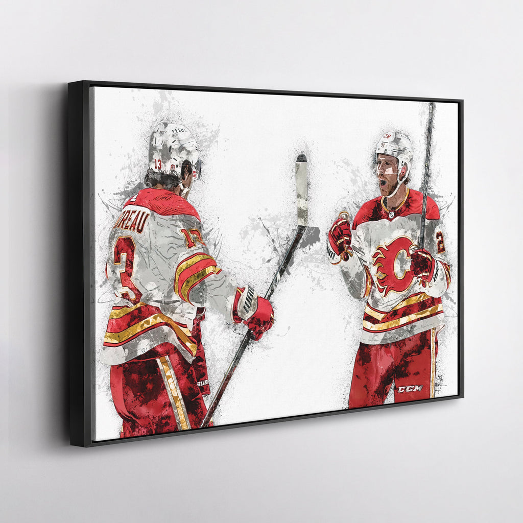 Johnny Gaudreau & Elias Lindholm Canvas Art – Calgary Flames Wall Decor