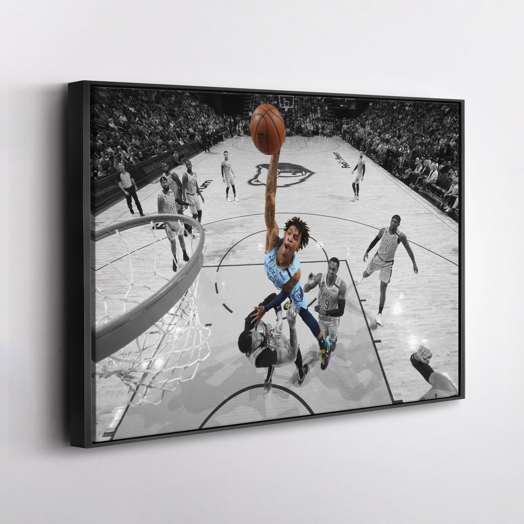 Ja Morant Canvas Art – Dunk Attempt Over Davis Wall Decor