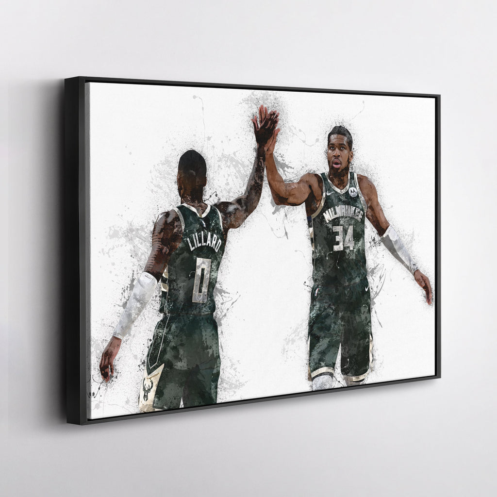 Giannis Antetokounmpo & Damian Lillard Canvas Art – Milwaukee Bucks Wall Decor
