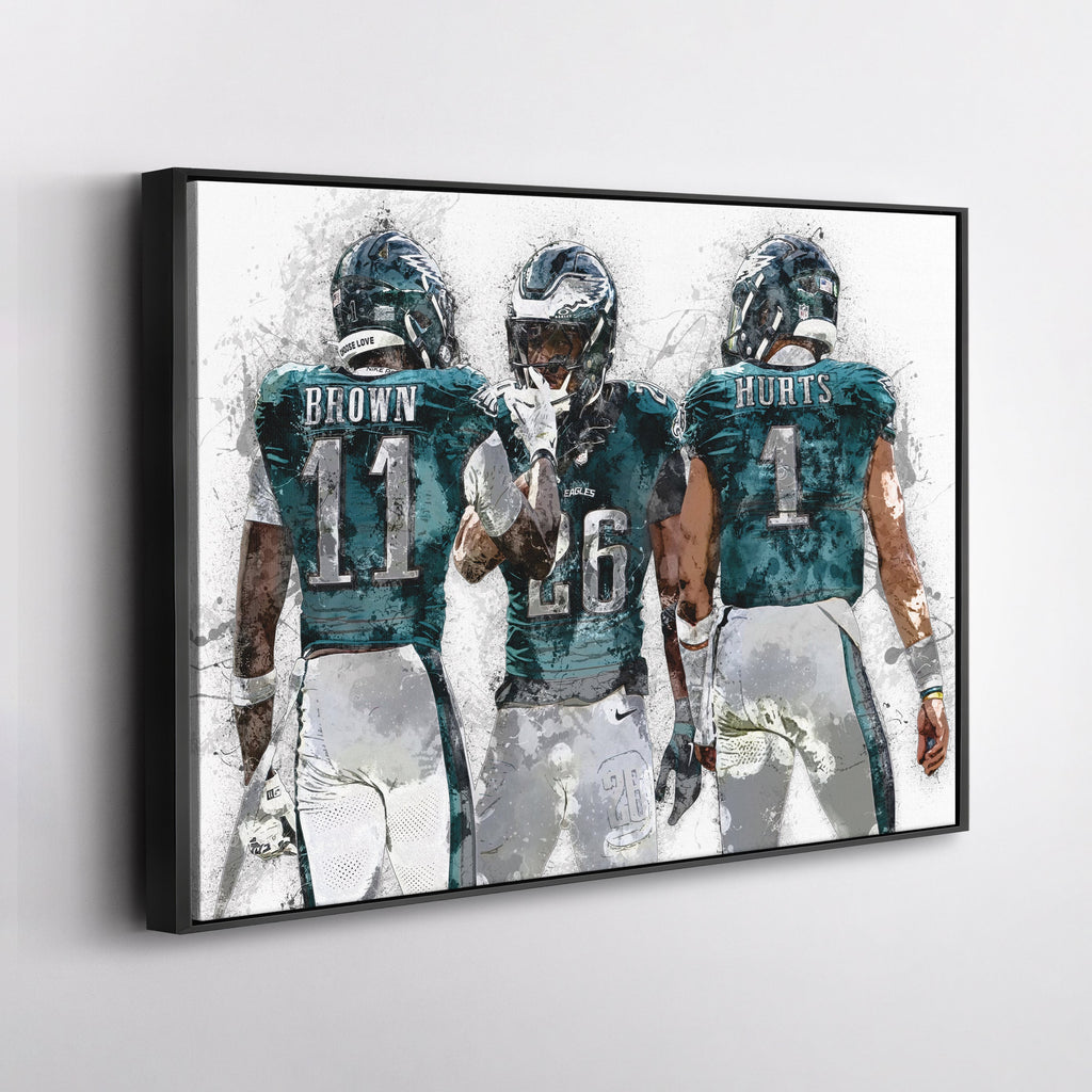 Jalen Hurts, A.J. Brown & Saquon Barkley Canvas Art – Philadelphia Eagles Wall Decor