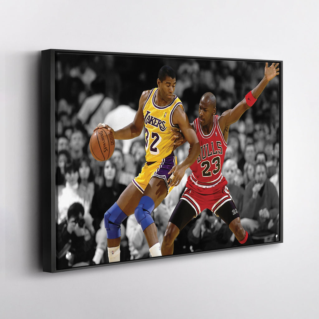 Michael Jordan & Magic Johnson Canvas – Bulls Lakers Basketball Wall Art for Home
